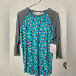 LuLaRoe Geometric Long Sleeve Tee - Blue and Gray
